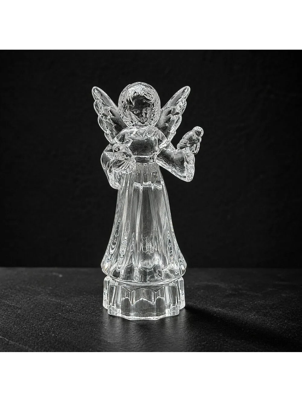 Vintage Mikasa Lead Crystal Angel with Bird in Hand Figurine 7.5